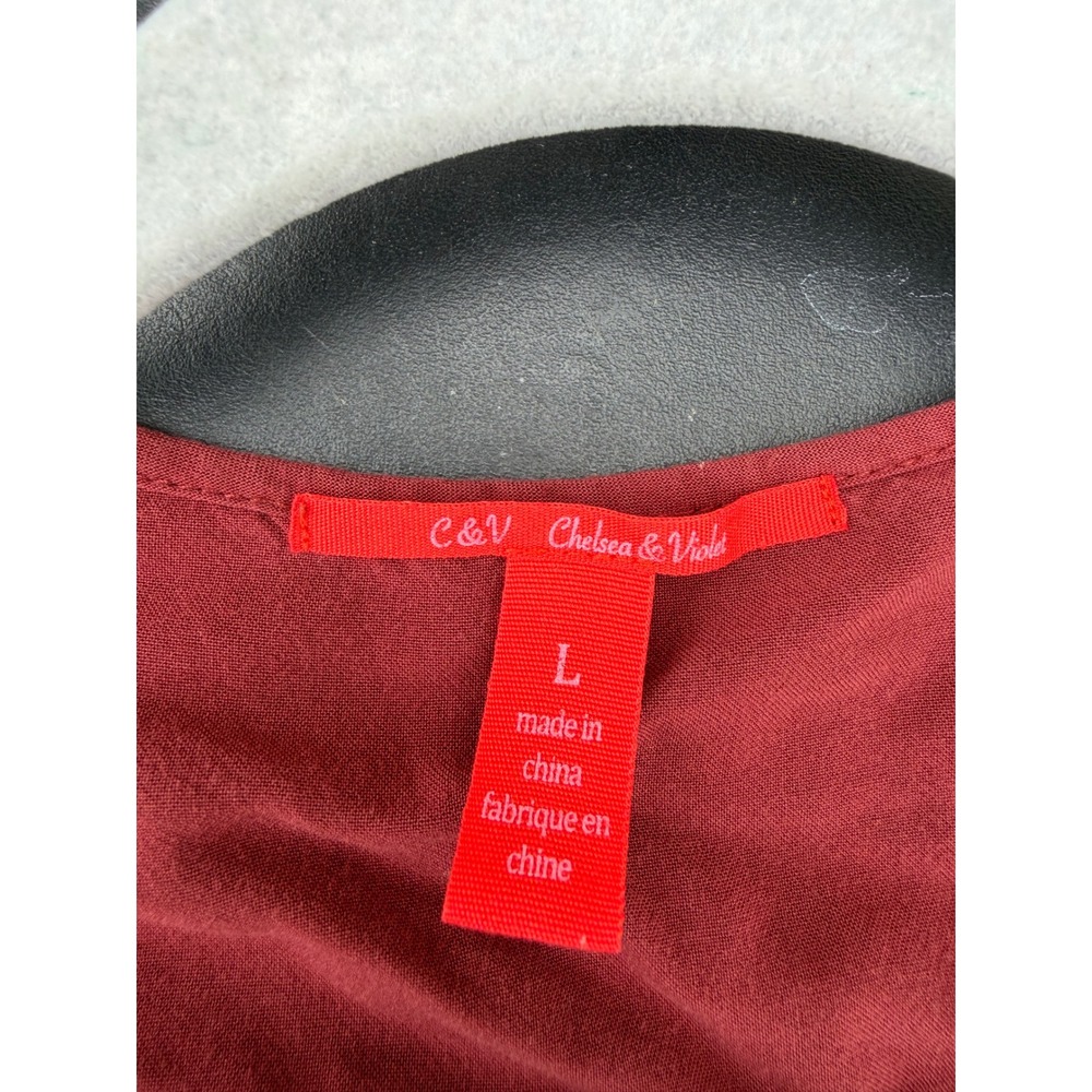 Chelsea & Violet Burgundy Floral Embroidered Peplum Blouse Long Sleeve Top L - Picture 4 of 6